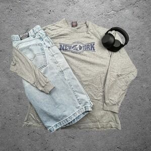 Pelle Pelle Vintage 2004 New York Basketball Long Sleeve T-Shirt Grey Mens Large